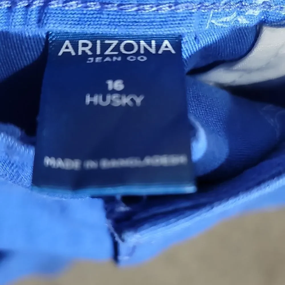 𝅺arizona Boy's Husky Stretch Blue Chino Shark Print Shorts